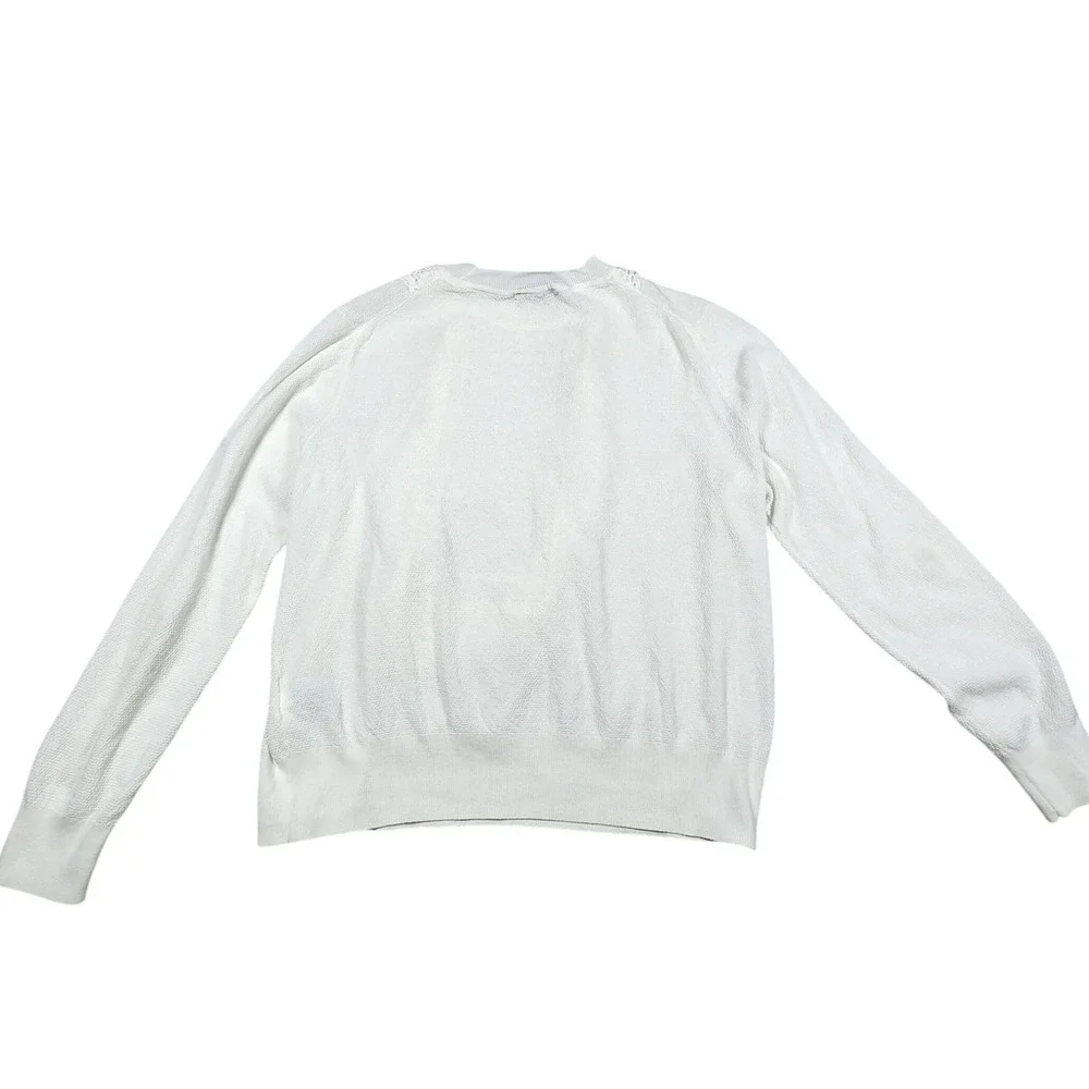 J. Crew‎ White Cotton Sweater Medium Eyelet Ruffle Trim Long Sleeve Top $120